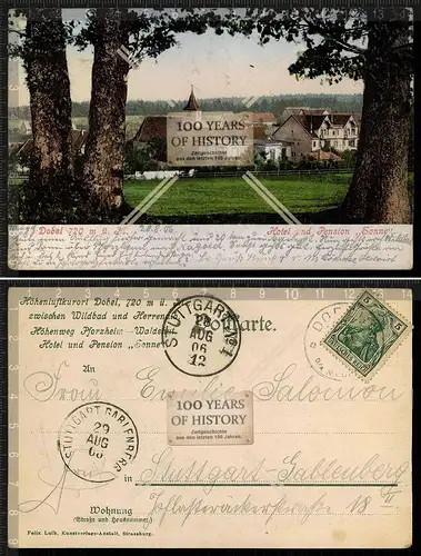 Orig. AK Dobel Herrenalb Calw Schwarzwald Hotel und Pension Sonne gel. 1906