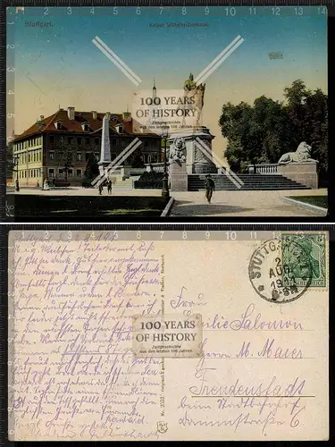 Orig. AK Stuttgart Kaiser Wilhelm-Denkmal gel. 1911