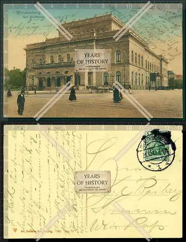 Orig. AK Braunschweig Hoftheater Straßenansicht Straßenbahnschienen 1913 gela