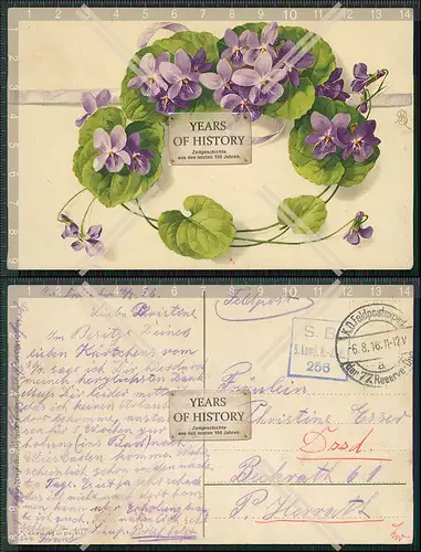AK Künstler Meißner u. Buch Blumen Veilchenkranz auf lila Band 1916 Feldpost