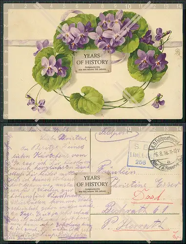 AK Künstler Meißner u. Buch Blumen Veilchenkranz auf lila Band 1916 Feldpost 