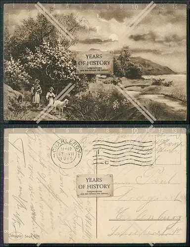 AK Künstler Amaglio Landschaft Mutter und Tochter mit Schaf 1915 Feldpost gela