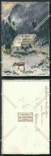 AK Künstler Aquarell Reh Kitz Winterlandschaft vor dem Haus 1911