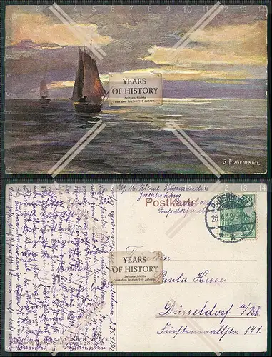 AK Künstler G. Fuhrmann Fischerboot angeln auf See 1912 gelaufen