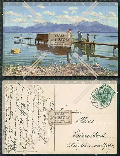 AK Künstler Fischer am Chiemsee Netze einholen 1912 gelaufen