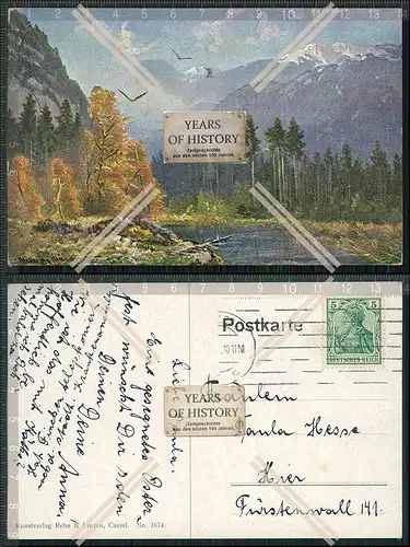 AK Kunstverlag Rehn & Linzen Lanschaft Fluß mit Berge 1913 gelaufen