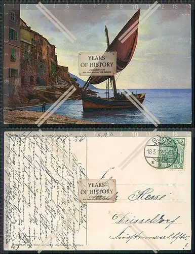 AK Recco Liguria Riviera di Levante Segelboot 1912 gelaufen Verlag: Nenke und O