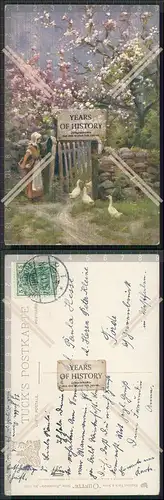 AK Oilette Serie Baumblüte 9638 Mädchen mit Gänse 1911 gelaufen 