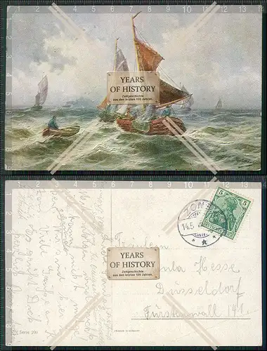 AK Künstler Segelboote Fischer bei schwerer See 1915 gelaufen