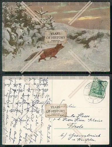 AK Künstler der Fuchs auf der Pirsch Winterlandschaft 1912 gelaufen