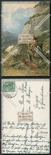 AK Jäger auf der Jagd mit Jagdgewehr Rucksack und Hund 1913 gelaufen Karte mit