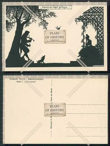 AK kommt ein Vogel geflogen - Elsbeth Forck Schattenbilder Reihe Biedermeier 