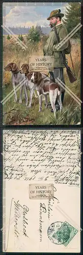 AK Jäger auf der Jagd mit drei Hunden 1912 gelaufen