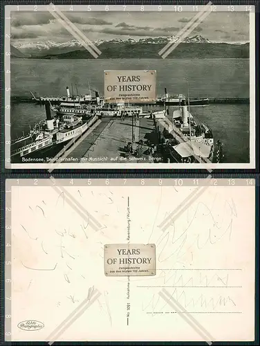 Foto AK Friedrichshafen Bodensee Dampferhafen Blick schweizer Berge 1940 