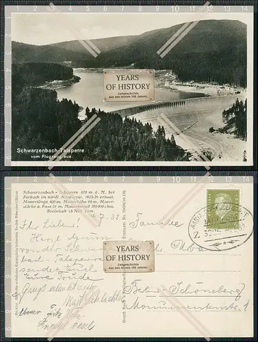 Foto AK Murgtal Schwarzenbachtalsperre Forbach Luftbild 1932 gelaufen Bahnpost