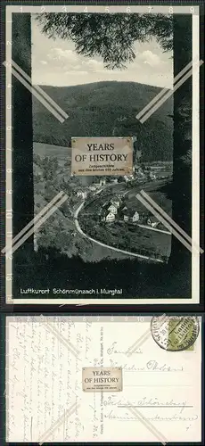 AK Schönmünzach Murgtal Baiersbronn Schwarzwald 1932 gelaufen