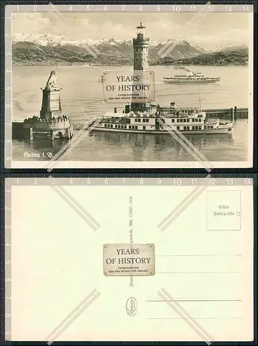 Foto AK Lindau Bodensee Schwaben Hafeneinfahrt Dampfer Alpenpanorama 1940