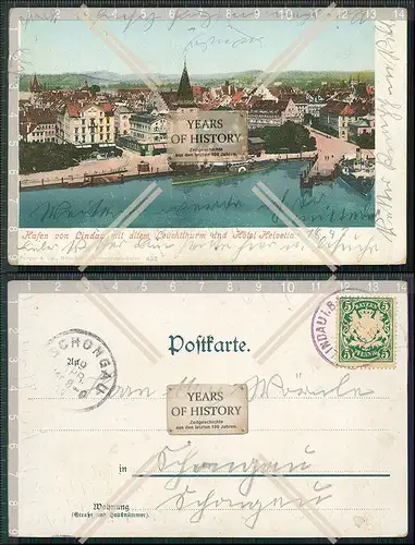 AK Hafen Lindau Bodensee mit altem Leuchtturm und Hotel Helvetia 1905 gelaufen