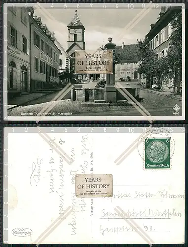 Foto AK Kandern Schwarzwald Marktplatz Brunnen Kirche Geschäfte 1941 gelaufen