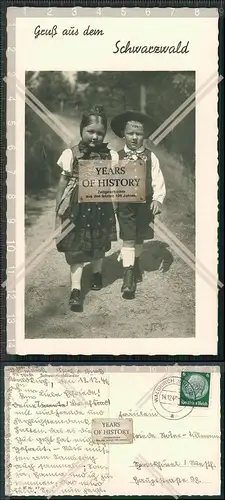 Foto AK Waldkirch Tracht Schwarzwald kleiner Junge und Mädchen 1940 gelaufen