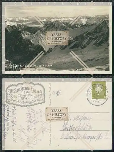 Foto AK Blick von Zugspitze gegen Süden Rückseite Werbung 1932 gel. München