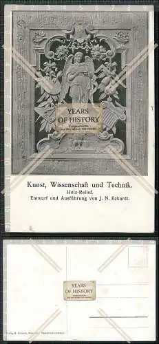 AK Kunst Wissenschaft und Technik Holzrelief Entwurf und Ausführung von J. N.