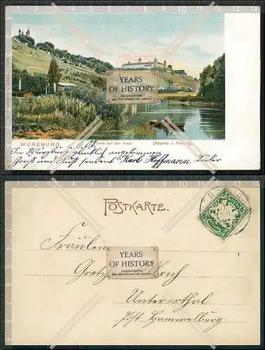 AK Litho Würzburg Kanalpartie Ortschaft Festung mit Käppele 1911 gelaufen 