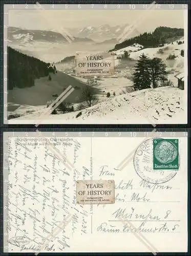 Foto AK Wintersportplatz Oberstaufen im Allgäu mit Blick zum Säntis 1934 gela