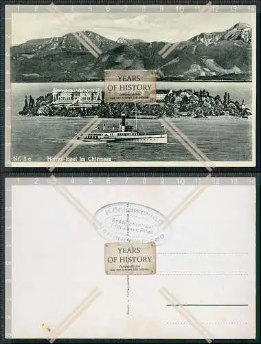 AK Herren Insel im Chiemsee Dampfer Rückseite mit Sonderstempel Karte um 1935