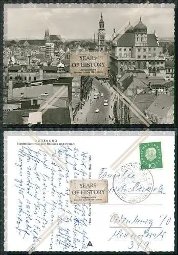 Foto AK Augsburg Maximilianstraße mit Rathaus und Perlach Karte gelaufen 