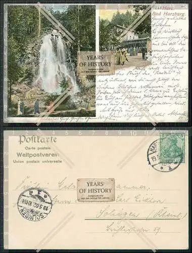 AK Litho Bad Harzburg Radau Wasserfall Gartenrestaurant 1902 gelaufen