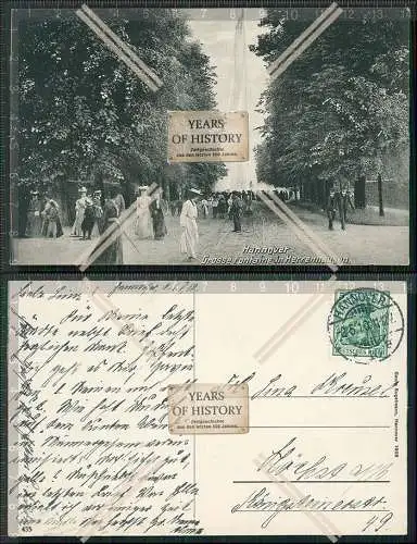 AK Herrenhausen Hannover Herrenhäuser Allee Große Fontäne 1910 gelaufen