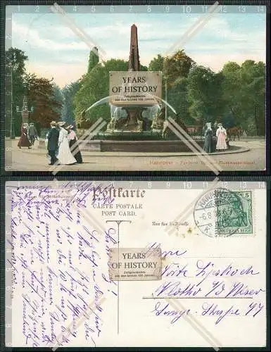 AK Hannover Brunnen Fontaine bei der Flusswasserkunst 1908 gelaufen