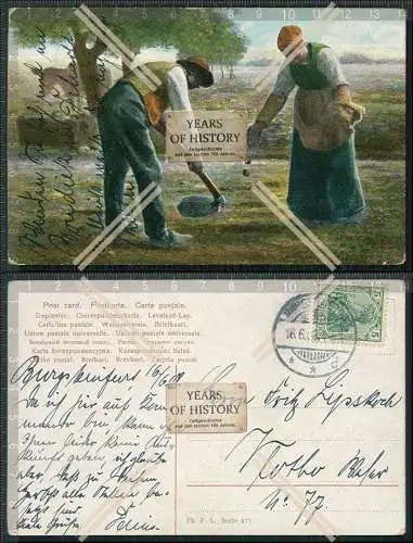AK Künstler  Bauern beim Saatgut streuen Landwirtschaft 1908 gelaufen