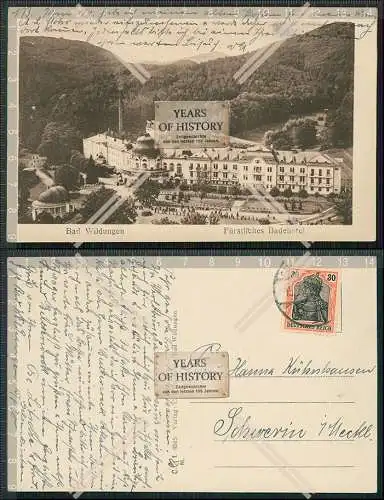 AK Bad Wildungen Hessen Fürstliches Badehotel 1920 gelaufen schöne Briefmarke