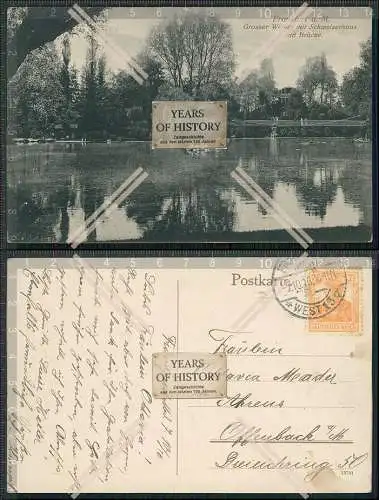 AK Frankfurt Main Großer Weiher Schweizerhaus und Brücke 1916 gelaufen