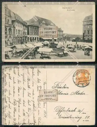 AK Darmstadt Blick auf den Marktplatz Verkaufsstände uvm. 1917 gelaufen