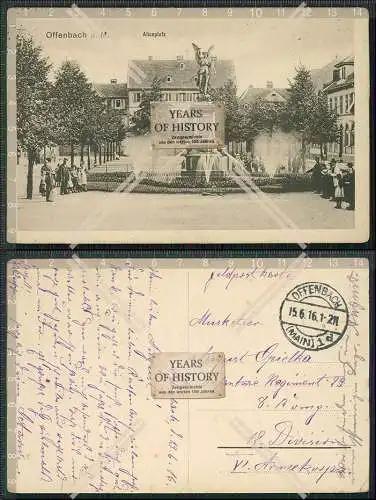 AK Offenbach am Main Denkmal Aliceplatz Wasserfontänen 1916 Feldpost gelaufen