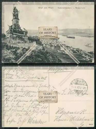 AK Rüdesheim Rhein Niederwald Nationaldenkmal 1917 Feldpost Koblenz gelaufen