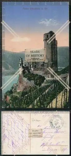 AK Rüdesheim am Rhein Ruine Ehrenfels 1916 Feldpost Stempel Bahnpost Hof