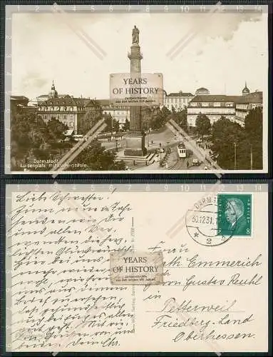 Foto AK Darmstadt Luisenplatz mit Ludwigsäule 1931 gelaufen