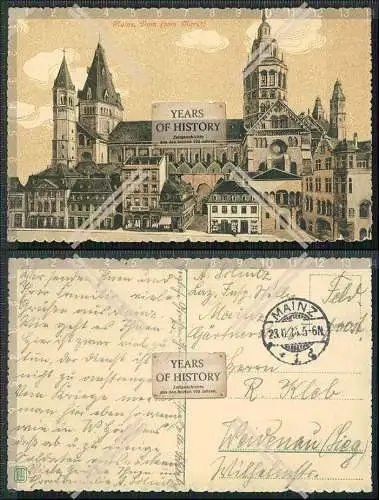 AK Mainz am Rhein Dom vom Markt gesehen 1914 Feldpost gelaufen
