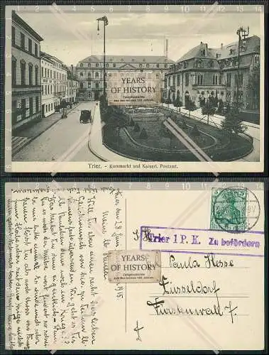 AK Trier Mosel Kornmarkt Kaiserliches Postamt 1915 Stempel 1P.K.zu befördern g