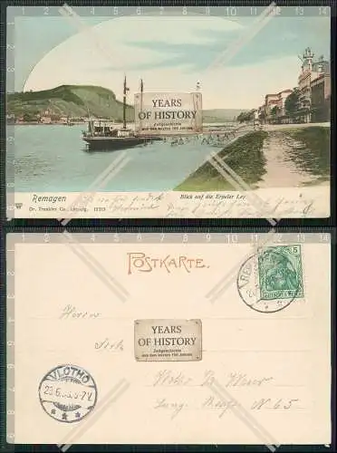 AK Remagen Rhein Blick auf Erpeler Ley Uferansicht 1903 gelaufen Promenade Sege