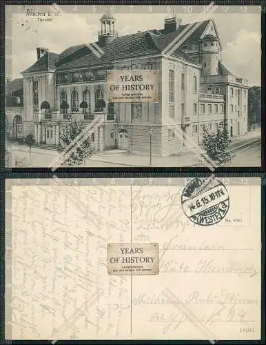AK Minden Westfalen Theater Straßenansicht 1915 gelaufen