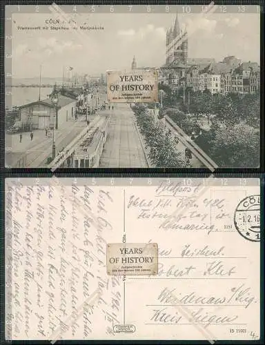 AK Köln Rhein Frankenwerft Stapelhaus Martinskirche 1916 Feldpost gelaufen