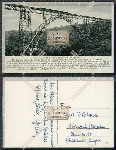 AK Müngsten Solingen Deutschlands höchste Brücke Karte um 1920