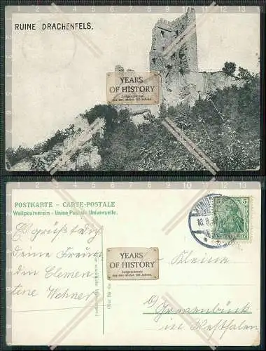 AK Königswinter am Rhein Ruine Drachenfels 1908 gelaufen