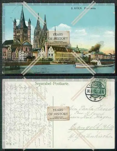 AK Köln Panorama am Rhein Dampfer Dom uvm. 1913 gelaufen