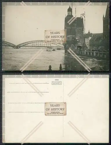 Foto AK Düsseldorf Hochwasser Rhein Cafe deutsche Weinhaus um 1920 Burgplatz